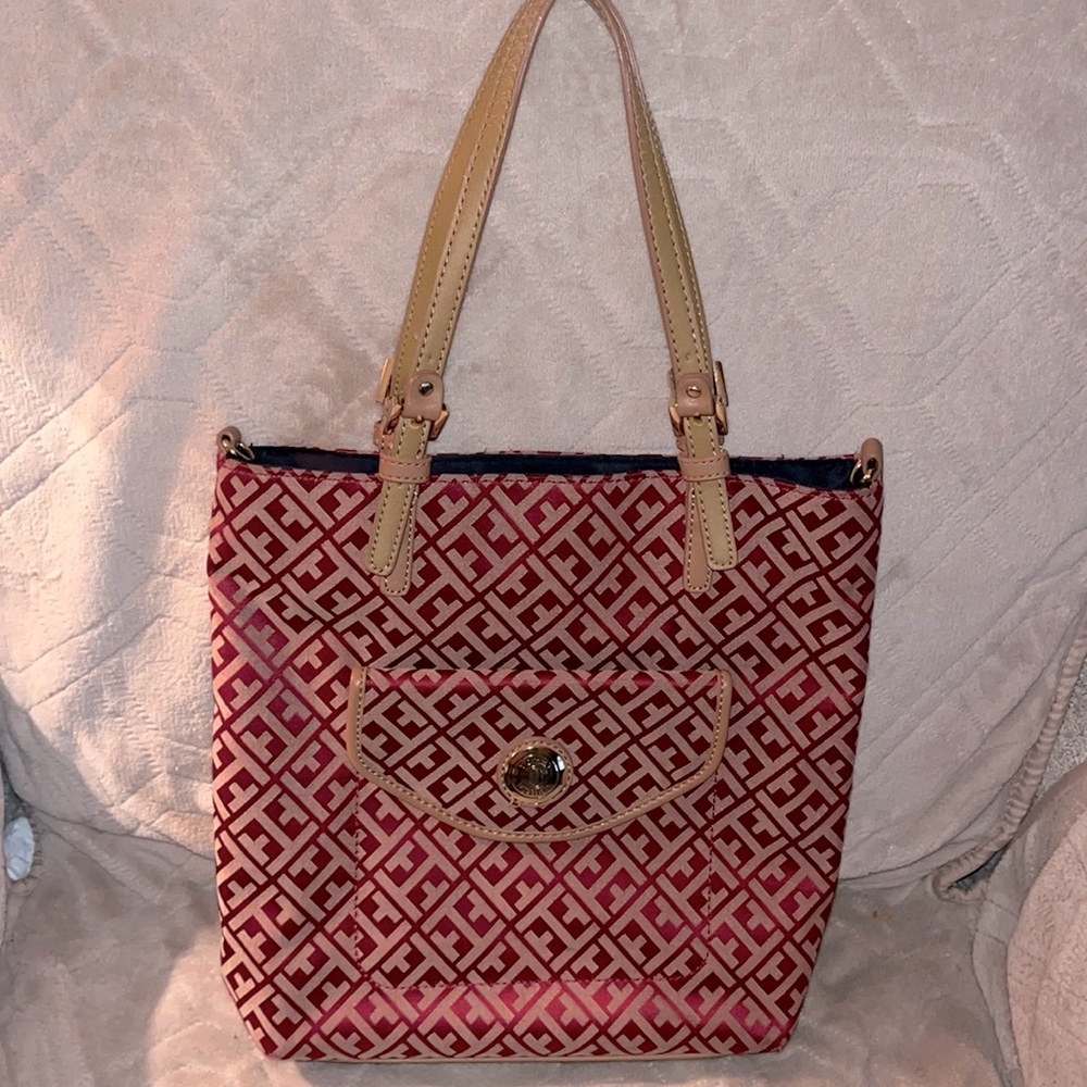 Tommy Hilfiger Purse, red and tan with blue interior